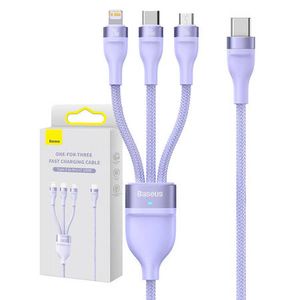 Baseus Flash 2 - 3 in 1 USB-C - Micro USB - Lightning 100W - 1.5m pikalatauskaapeli - purppura